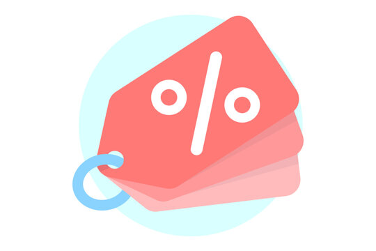 discount coupon icon or %. Shopping flat style icons in red and blue colors