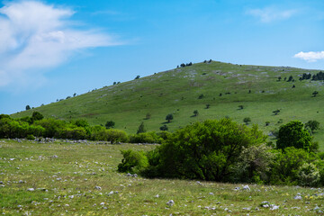 View over the hilly landscape of the Croatian Coastal Mountains.