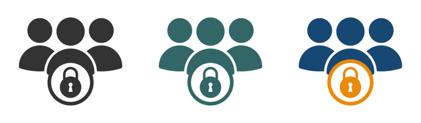 Customer group privacy vector icons. Secured teamwork vector signs.