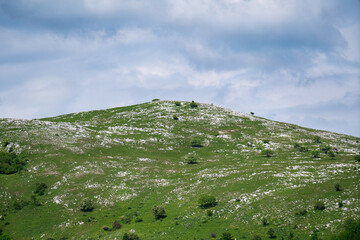 View over the hilly landscape of the Croatian Coastal Mountains.