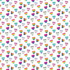 Background with lgbt flags color hearts.