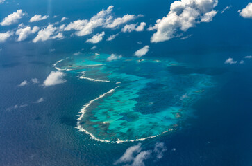 Fototapeta na wymiar Aerial view of heart shaped island in Caribbean sea