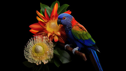 Symphony of Colors: Image featuring Birds and a Variety of Colorful Blossoms