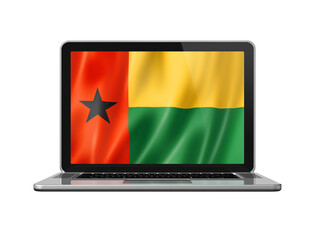 Guinea Bissau flag on laptop screen isolated on white. 3D illustration