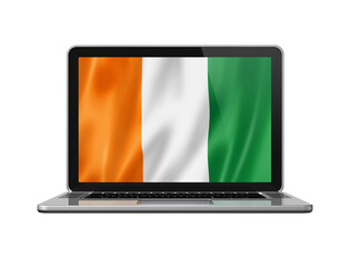 Ivorian flag on laptop screen isolated on white. 3D illustration