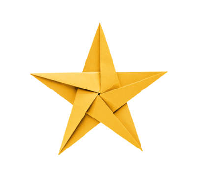 Yellow paper star origami isolated on a white background