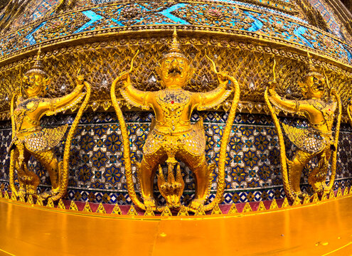 Karuda, Interior of the emerald Buddha church at Grand Palace in Bangkok. Thailand  