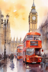 London city (Europe) in watercolor style. impressive drawing. illustration. paint. image created with ai. vacation. travel. tourism - obrazy, fototapety, plakaty