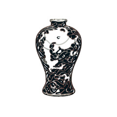 Color sketch of a ceramic jar with transparent background