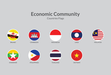 ASEAN Economic Community countries flag icons collection