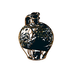 Color sketch of a ceramic jar with transparent background