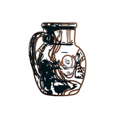 Color sketch of a ceramic jar with transparent background
