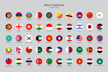 Asian Continent countries flag icons collection