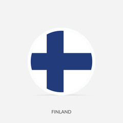 Obraz premium Finland round flag icon with shadow.