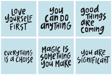 Set of hand-drawn inspirational quotes. Creative lettering illustrations for posters, cards, etc.