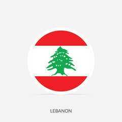 Lebanon round flag icon with shadow.