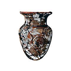 Color sketch of a ceramic jar with transparent background