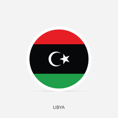 Libya round flag icon with shadow.