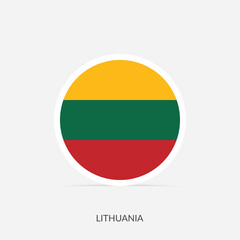 Lithuania round flag icon with shadow.