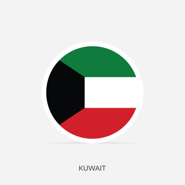 Kuwait round flag icon with shadow.
