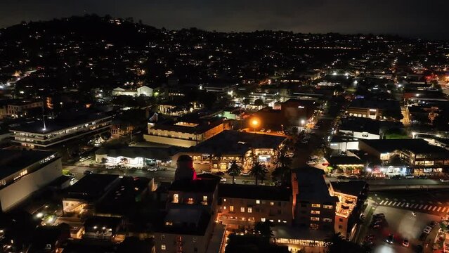 La Jolla, California, From an Aerial Drone View, at Night with lights Looking toward the Hill