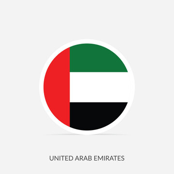United Arab Emirates round flag icon with shadow.