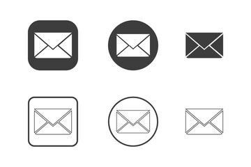 Email icon design 6 variations. Isolated on white background.