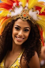 Fototapeta na wymiar Exotic brazilian young woman dressed for Carnival looking at the camera