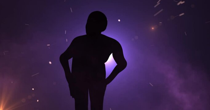 Young Girl Silhouette Dancing At Party. Light And Smoke Effects. Nightlife Related Background Animation.