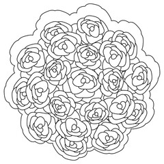 Bouquet of roses, coloring book for adults. Hand drawn vector illustration