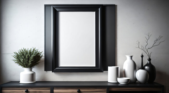 Free Photo interior poster mockup and picture frame in luxury contemporary interior with dark Color wall minimalistic New Frame.
