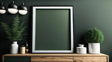 Obraz na płótnie Canvas Free Photo interior poster mockup and picture frame in luxury contemporary interior with dark Color wall minimalistic New Frame.