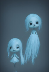 Obraz premium cute ghost and Pumpkins in pastel tone cute are celebrate the halloween festival 3d glowing. Happy Halloween pumpkins, cute ghost, trick fantasy fun party, Online, Generative AI, illustration