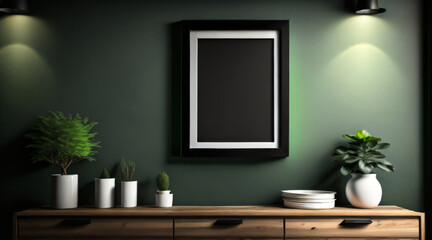 Obraz premium Free Photo interior poster mockup and picture frame in luxury contemporary interior with dark Color wall minimalistic New Frame.