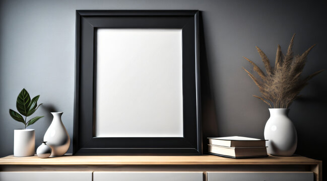 Free Photo interior poster mockup and picture frame in luxury contemporary interior with dark Color wall minimalistic New Frame.