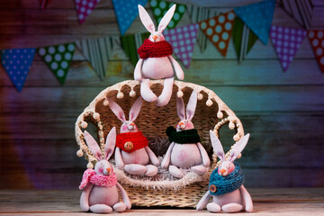 Soft cute plush textile tilda bunny (hares) toys from natural fabrics