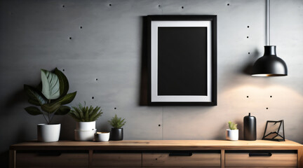 Free Photo interior poster mockup and picture frame in luxury contemporary interior with dark Color wall minimalistic New Frame.