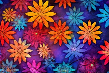 Geometric flowers background, vivid colors wallpaper texture Generative AI