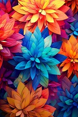 Geometric flowers background, vivid colors wallpaper texture Generative AI