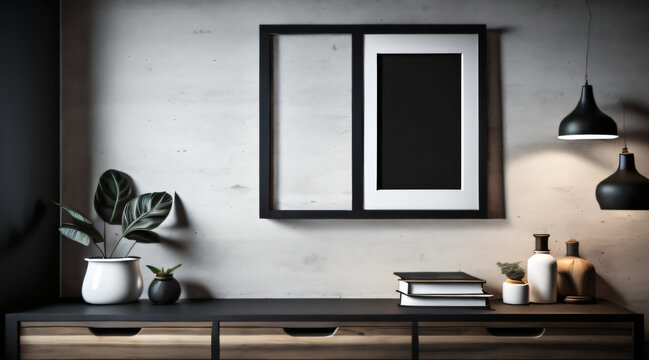 Free Photo interior poster mockup and picture frame in luxury contemporary interior with dark Color wall minimalistic New Frame.