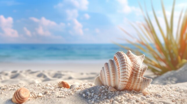 seashells on the beach HD 8K wallpaper Stock Photographic Image