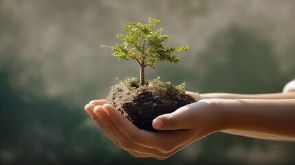 hands holding a small tree environmental ecosystem