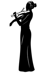 Silhouette of woman playing on a violin. Vector clipart isolated on white.