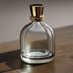 Empty glass bottle with gold engraved cap detail