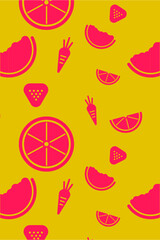 pattern with fruits, orange, carrot, pasion fruit and strawberry pattern