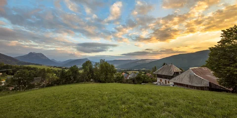Foto op Canvas Panoramic Landscape View over meadow in French Alps © creativenature.nl