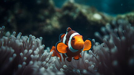 Naklejka na ściany i meble Clownfish in the Marine Realm. Generative AI