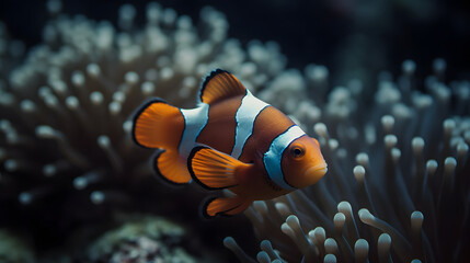 Naklejka na ściany i meble Clownfish in the Marine Realm. Generative AI