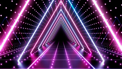 Neon Line Tunnel glowing Fluorescent light corridor stage 3D illustration background