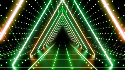 Neon Line Tunnel glowing Fluorescent light corridor stage 3D illustration background